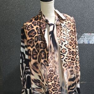 Leopard Print Blouse with Tie